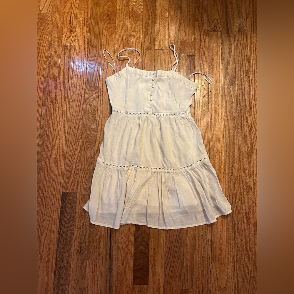 Love Tree Cream/Pink Mini Dress – Size Medium, Flowy Fit, Lined Summer Dress